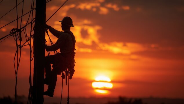 Silhouette of lineman at sunset (4)