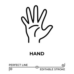 Fototapeta premium Vector line icon related to hand. Perfect Line. Editable Stroke.