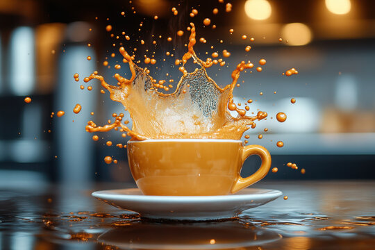 Coffee cup with water splashes.