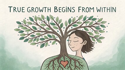Woman and Tree Symbolizing Inner Personal Growth.