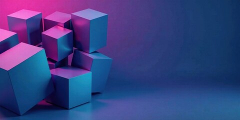 Obraz premium Abstract Blue and Purple Cubes Illuminated in a Studio Setting