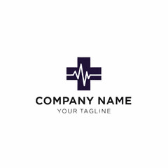 Obraz premium Medical cross logo with a heartbeat line, representing healthcare and medical services.