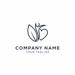 Abstract logo design of a person with a leaf and heart.