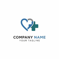 Obraz premium A modern and clean logo design featuring a stylized heart intertwined with a medical cross, symbolizing healthcare and well-being, with placeholder text for company name and tagline.