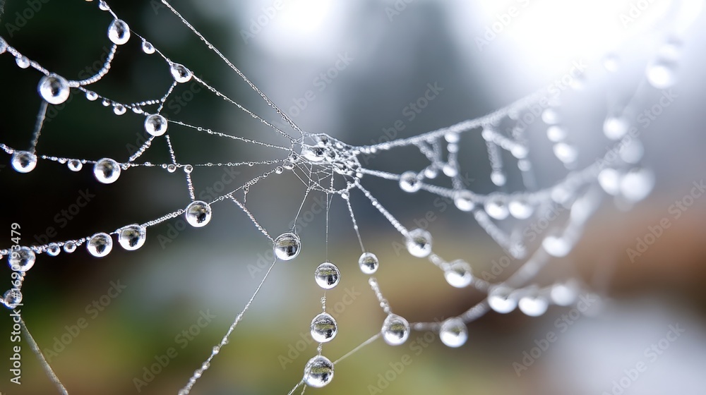 Poster spider web with dew drops
