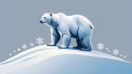 Fototapeta premium illustration of a polar bear standing on a snowy hill