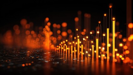 Abstract data visualization. Dynamic orange lines on dark background
