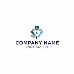 Fototapeta premium A modern medical logo featuring a stylized heartbeat line intertwined with leaves and a medical cross, symbolizing health and nature.