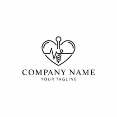 Medical logo design with heart, pulse, and caduceus symbol.