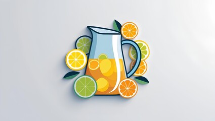 illustration of a lemonade jug decorated with orange and lemon slices in vivid refreshing summer style.