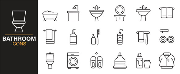 Editable bathroom vector icon pack for sanitary and hygiene related design projects