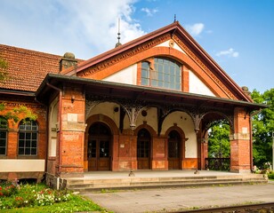 Obraz premium Old brick train station facade