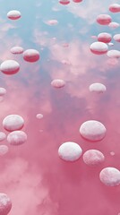 Subtle movement in jelly pads drifting over still pink river flow