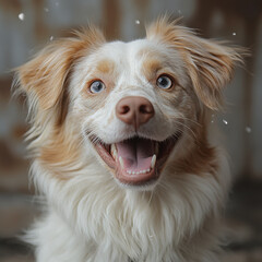 A dog with its mouth open and tongue out.