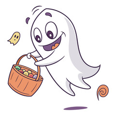 Vector art of a ghost holding candy bucket, with white background