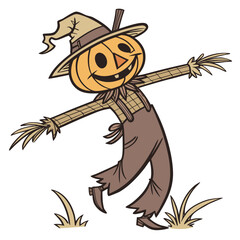 Vector art of a scarecrow pumpkin head, with white background