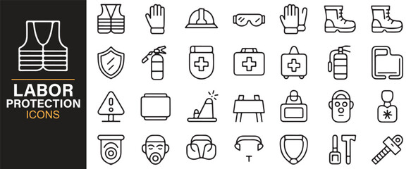 Vector labor protection symbols collection for industry, factory, and worker safety design