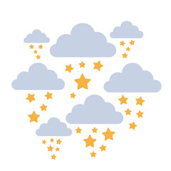 Whimsical weather clouds and falling stars decorations for a magical nursery or playroom