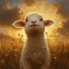 Sheep in a field painting.