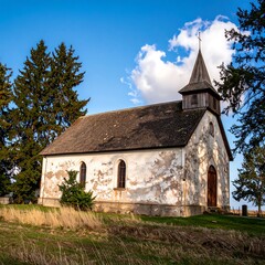 Fototapeta premium Old church in a grassy field