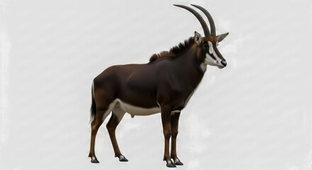 Magnificent sable antelope standing tall on a simple light background artwork