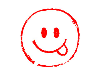 hand drawn Red neon smiley face with tongue out isolated on transparent background