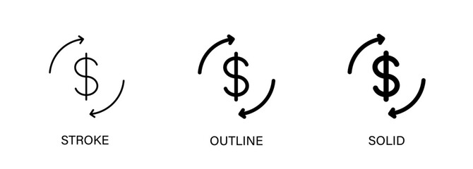 Cash flow icons for finance. Vector line and solid icons. EPS10.