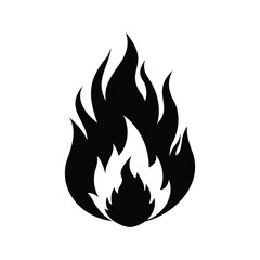 Black silhouette image of a flame with flickering, stylized fire shape, flame with smoke icon silhouette vector illustration
