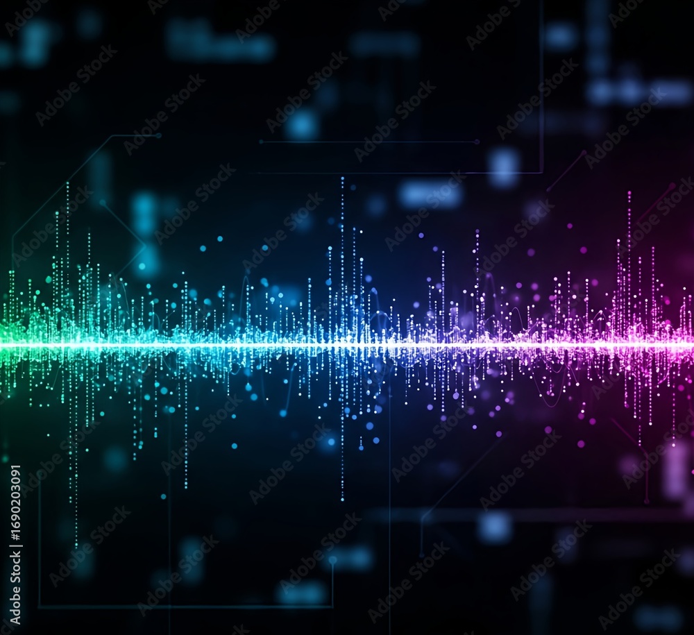 Aufkleber abstract digital data background. wave with moving dots. musical stream of sounds. 3d rendering.