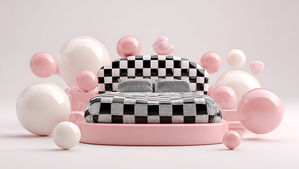3D render of a black and white checkered pattern