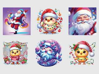 Fototapeta premium Charming christmas characters adorable festive artwork set featuring santa and cute birds