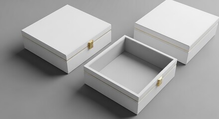 White Square Jewelry Boxes on Gray Background.