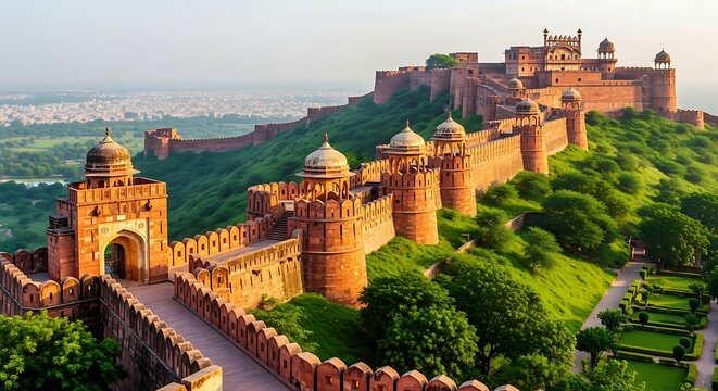 Magnificent nahargarh fort on the aravalli hills overlooking jaipur city in rajasthan