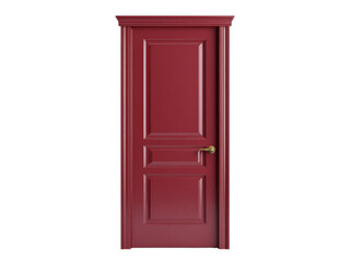 Elegant red interior door with gold handle classic design, Isolated On White Background, Png Transparent