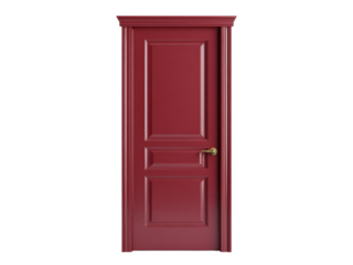 Elegant red interior door with gold handle classic design, Isolated On White Background, Png Transparent