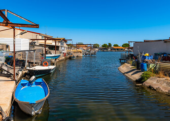 Oyster farms of Mourre Blanc, district of the town of Mèze, in Occitanie, France