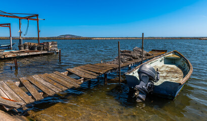Oyster farms of Mourre Blanc, district of the town of Mèze, in Occitanie, France