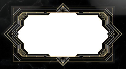 Elegant Art Deco frame design on luxurious black marble background, perfect for invitations