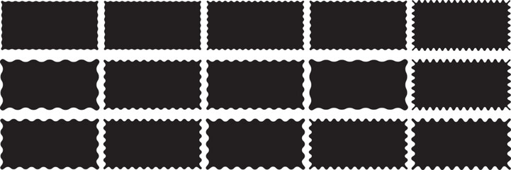 Rectangle frames with wavy edges set. Trendy silhouette borders with zigzag wavy edges.