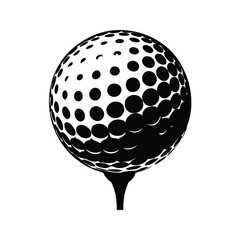 Monochromatic illustration of a golf ball placed on a tee, creating a visually appealing design, golf ball silhouette vector illustration