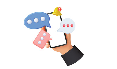 Hand Holding Smartphone with Chat Bubbles and Notification Bell - Messaging and Communication Concept