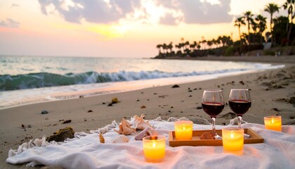 Romantic beach sunset picnic