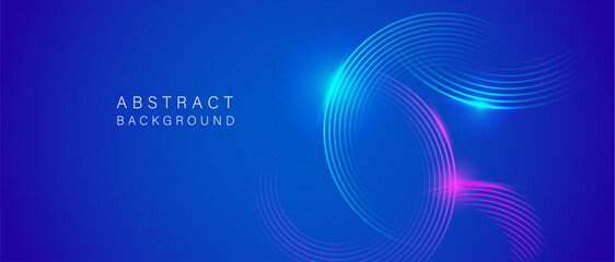 Abstract digital wave background with neon pink and blue glowing lines forming circular motion. Perfect for technology, futuristic, and modern design projects.
