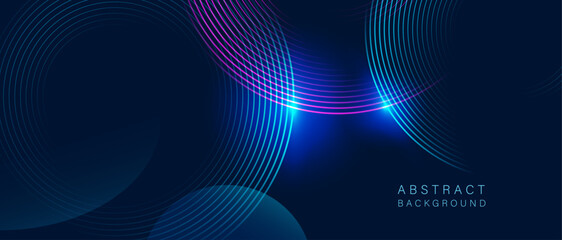 Futuristic abstract background with glowing neon lines in blue and purple tones on dark background. Ideal for tech design, AI, and cyber digital concepts.
