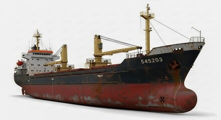 Rusty cargo ship isolated on white background maritime transportation industry