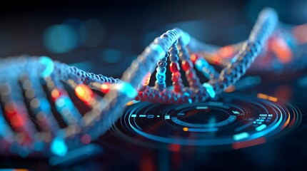 DNA strand glowing molecular structure futuristic medical technology interface showcasing advanced biotech genetic research innovation science - Powered by Adobe