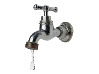 Leaky faucet water drop dripping chrome metal, Isolated On White Background, Png Transparent