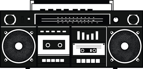 Retro boombox vector illustration, vintage cassette player design, old school stereo, music sound system, 80s radio graphic, portable audio tape recorder