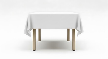 Empty White Table with White Tablecloth.