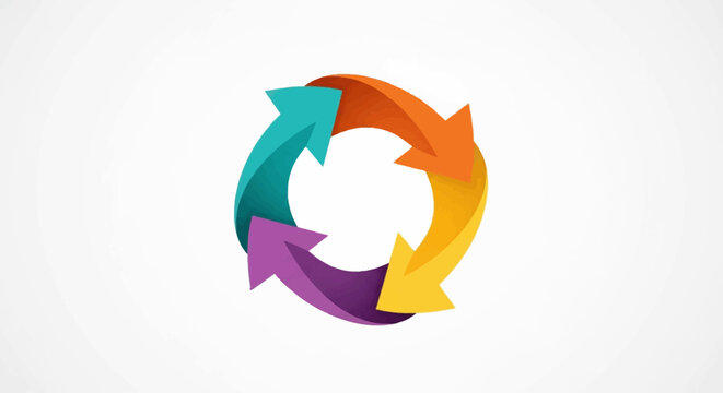 Vibrant arrows in a circular motion symbolize a dynamic process of continuous refresh and cyclical flow, representing evolution and forward momentum in various systems